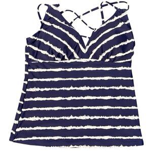 2 Piece Blue and White Striped Swim Suit. Size Large.